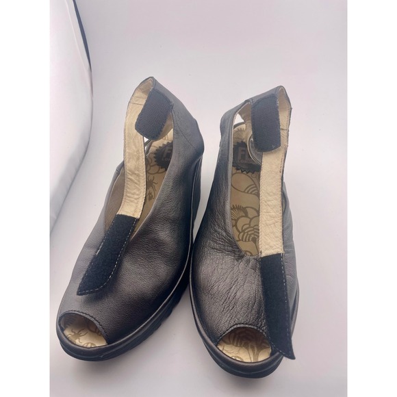 Fly London Yala Metallic Leather Wedge Peep Toe Slingback Sandal 37 6.5-7 - Picture 9 of 16